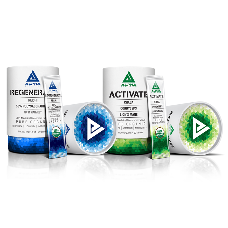 Activate/Regenerate Mushroom Blends, US$49 each or US$92 for both from alphadynamicshealth.com
