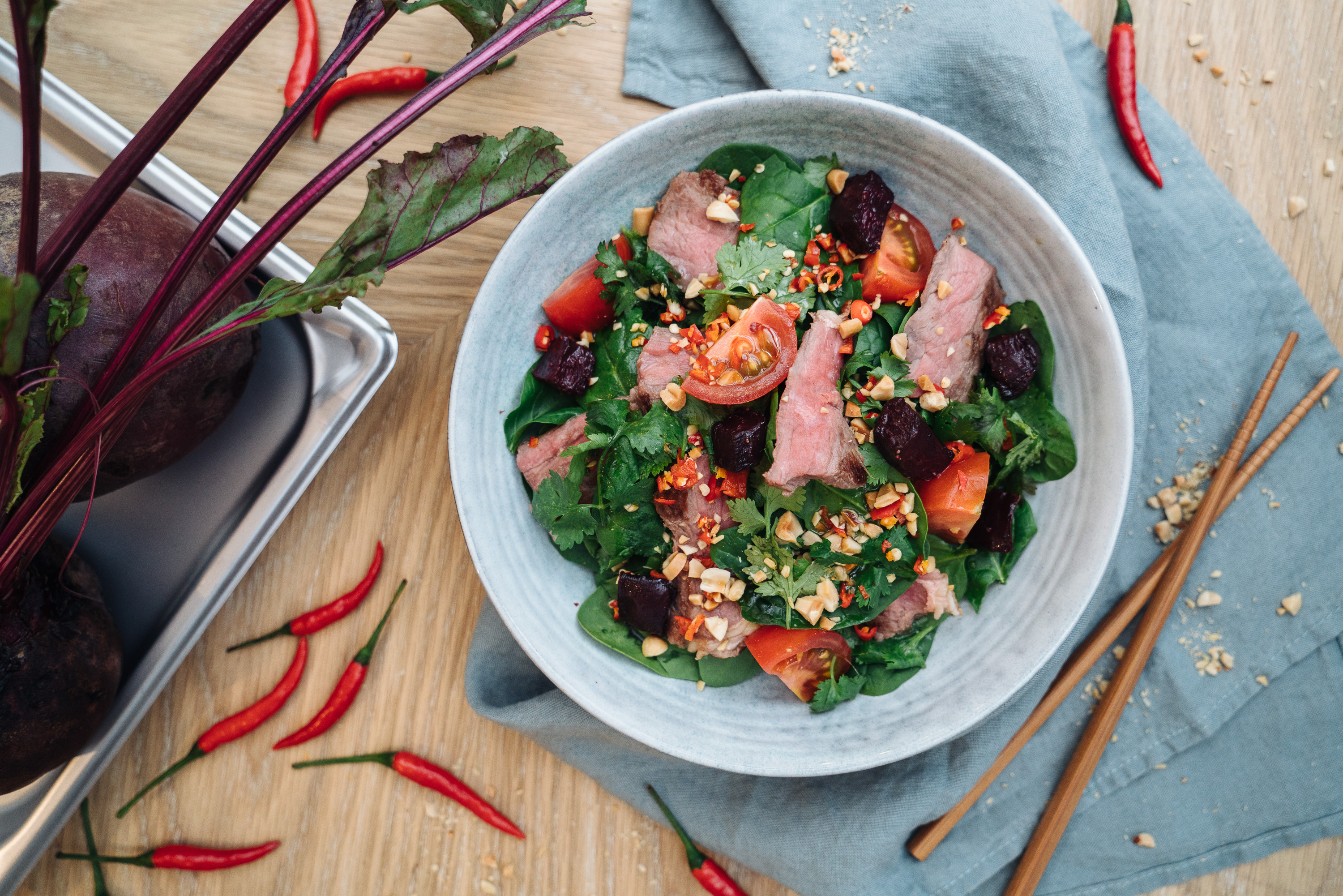 Grain Fed Beef, Roasted Beetroot, Baby Spinach, Honey Lime Dressing 3