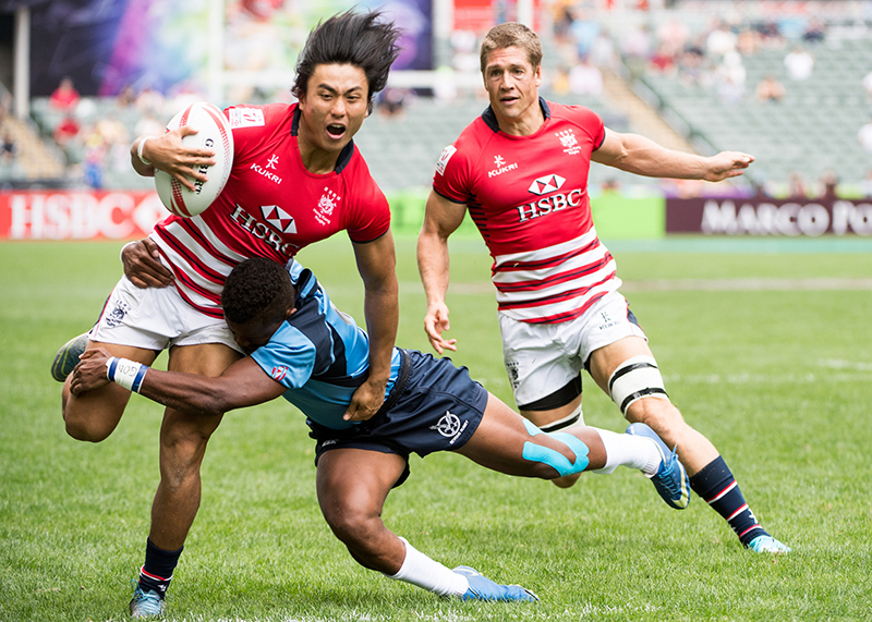 Hong Kong vs Namibia during their HSBC World Rugby Sevens Qualifier Series match during the HSBC World Rugby Sevens Qualifier Series match as part of the Cathay Pacific / HSBC Hong Kong Sevens at the Hong Kong Stadium on 07 April 2017 in Hong Kong, China. Photo by David Paul Morris / Future Project Group