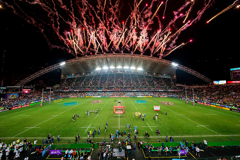 Trophy Ceremony after the Fiji vs South Africa during their HSBC World Rugby Sevens Series Cup Final match during their HSBC World Rugby Sevens Series Bowl Quarter Final match as part of the Cathay Pacific / HSBC Hong Kong Sevens at the Hong Kong Stadium on 09 April 2017 in Hong Kong, China. Photo by Andy Jones / Future Project Group