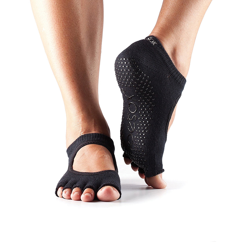 ToeSox Women's Bella Half Toe Non-Slip Yoga Socks, Black