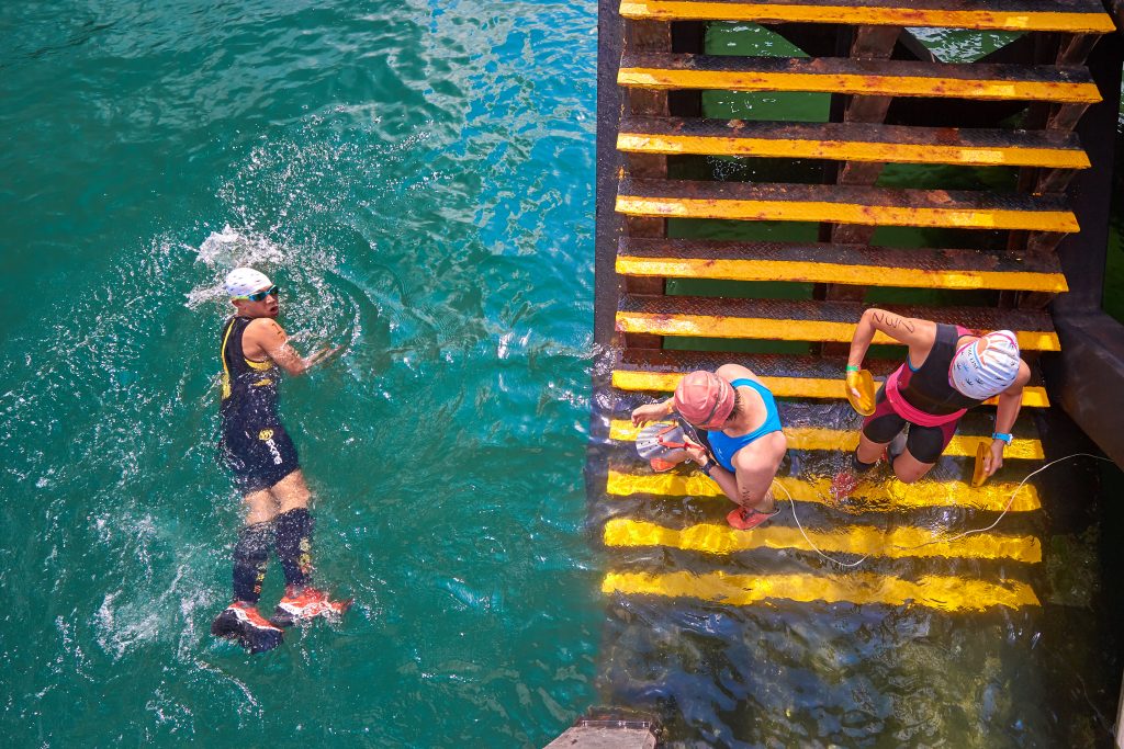 A man swims during a race by TerraMar in Hong Kong