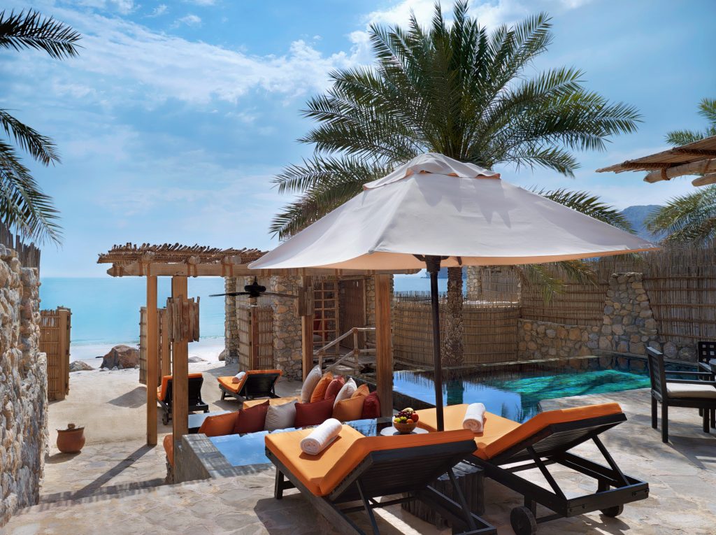 A  view of the beachfront villa at Six Senses Zighy Bay in Oman.