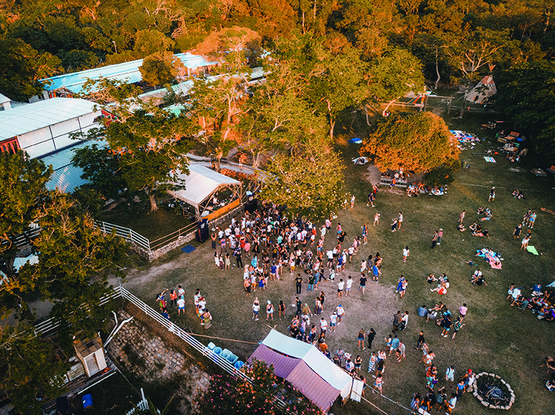 A drone image from high above a crowd at Shi Fu Miz Festival, a wellness festival in Hong Kong