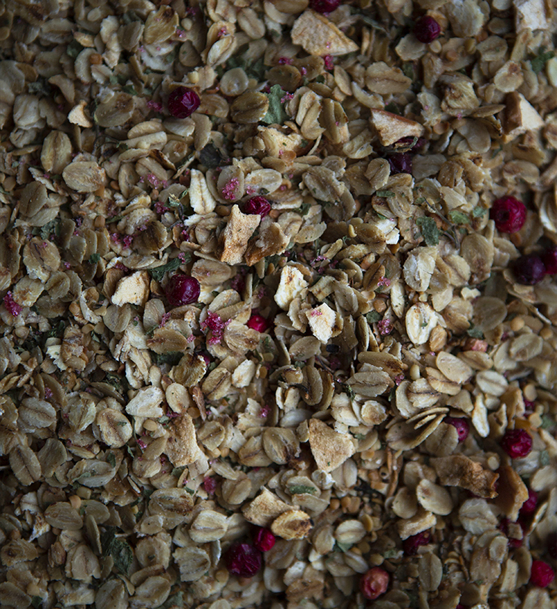 A close-up of sugar free granola, a healthy recipe from Metta Nordic.