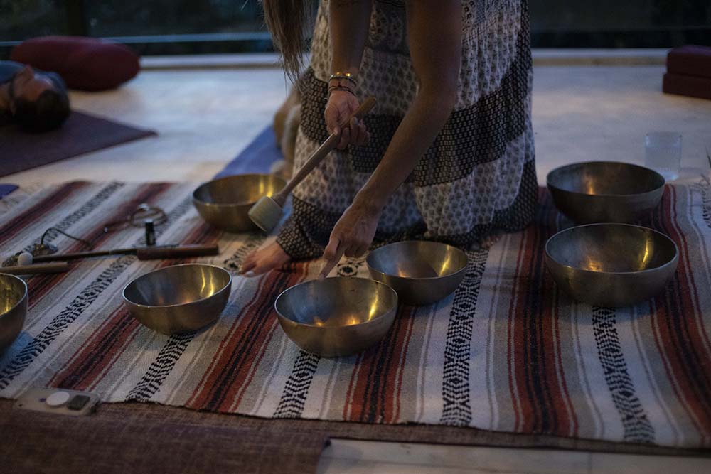 A set of Tibetan healing bowls at Escape Ritual in Bali. 