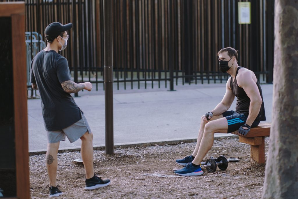 exercising outside in a face mask