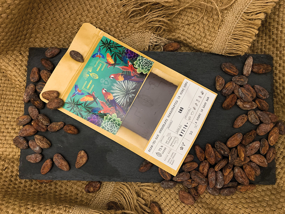 A bar of handcrafted chocolate with CBD from a Hong Kong chocolatier